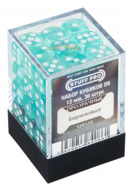 Набор кубиков STUFF PRO D6. Прозрачные бирюзовые 12мм 36 шт