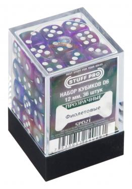 Набор кубиков STUFF PRO D6. Прозрачные фиолетовые 12мм 36 шт