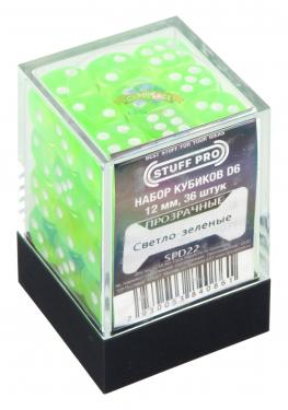 Набор кубиков STUFF PRO D6. Прозрачные светло-зеленые 12мм 36 шт
