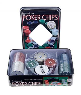 Набор покера на 100 фишек в жестяной коробке