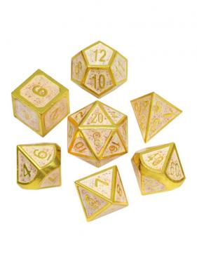 Набор металлических игральных костей (D4,D6,D8,D10-2,D12,D20) MTGTRADE (золотой с белой зернистой заливкой)