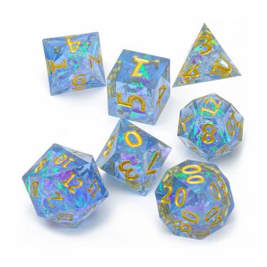 Набор высококачественных острых акриловых кубиков MTGTRADE (синий с золотыми цифрами)