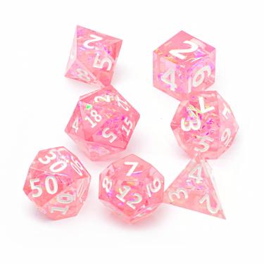 Набор высококачественных острых акриловых кубиков MTGTRADE (розовый с белыми цифрами)
