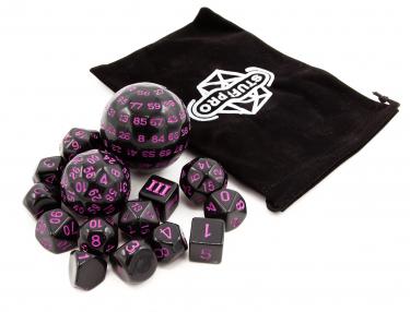 Набор из 15 кубиков Stuff-Pro для настольных ролевых игр с мешочком (чёрный фиолетовый)
