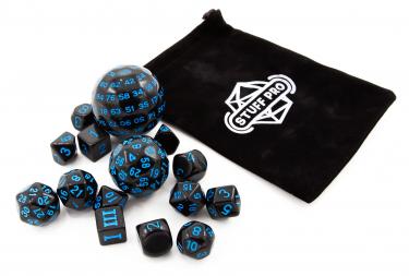 Набор из 15 кубиков Stuff-Pro для настольных ролевых игр с мешочком (чёрный синий)