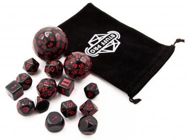 Набор из 15 кубиков Stuff-Pro для настольных ролевых игр с мешочком (чёрный красный)