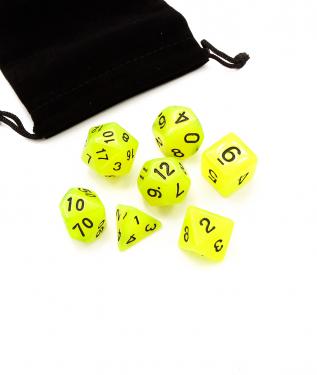 Набор кубиков Stuff-Pro для настольных ролевых игр с мешочком (светящийся желтый)