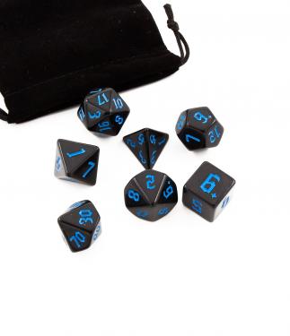 Набор кубиков Stuff-Pro для настольных ролевых игр с мешочком (чёрный синий)