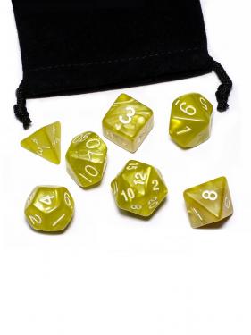 Набор кубиков Stuff-Pro для настольных ролевых игр с мешочком (нефритовый жёлтый)