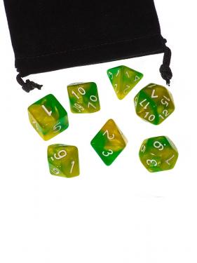 Набор кубиков Stuff-Pro для настольных ролевых игр с мешочком (жёлтый зелёный)