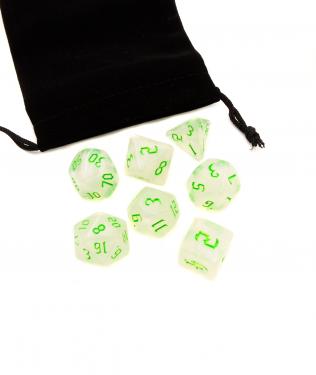 Набор кубиков Stuff-Pro для настольных ролевых игр с мешочком (жемчужный c зелёными цифрами)