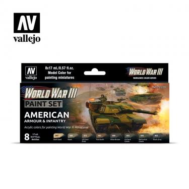 Набор красок Vallejo Model Color Set - WWIII American Armour & Infantry 70220 (8 красок по 17 мл)