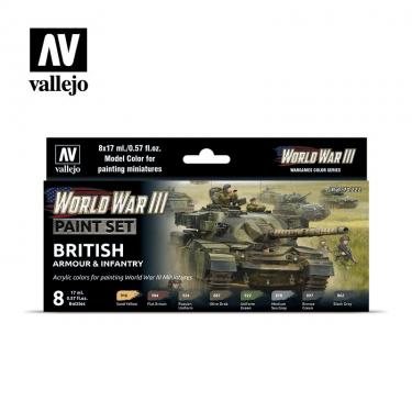 Набор красок Vallejo Model Color Set - WWIII British Armour & Infantry 70222 (8 красок по 17 мл)