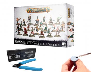 Warhammer Age of Sigmar: Soulblight Gravelords - Deadwalker Zombies + Нож модельный для миниатюр Stuff-Pro + 5 лезвий + Кусачки для миниатюр