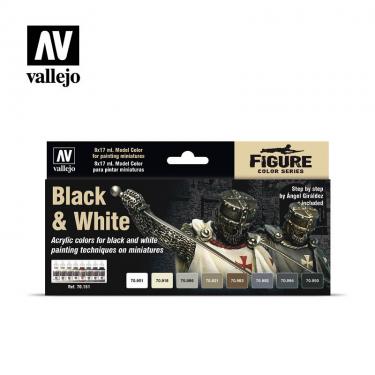 Набор красок Vallejo Figure Color Series - Black & White 70151 (8 красок по 17 мл)