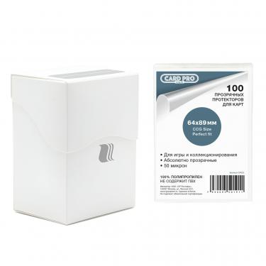 Протекторы Card-Pro Perfect Fit для ККИ прозрачные 64х89 (50 микрон, 100 штук) в белой коробке
