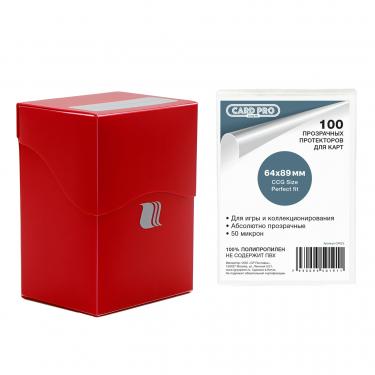 Протекторы Card-Pro Perfect Fit для ККИ прозрачные 64х89 (50 микрон, 100 штук) в красной коробке