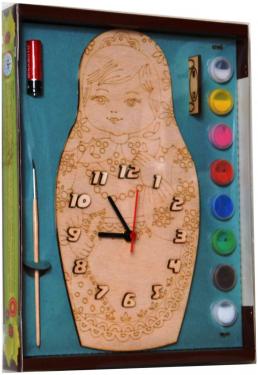 Часы с циферблатом под роспись "Матрешка" с красками