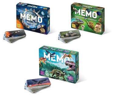 Набор из 3 игр "Мемо": Космос + Удивительные животные + Мир динозавров